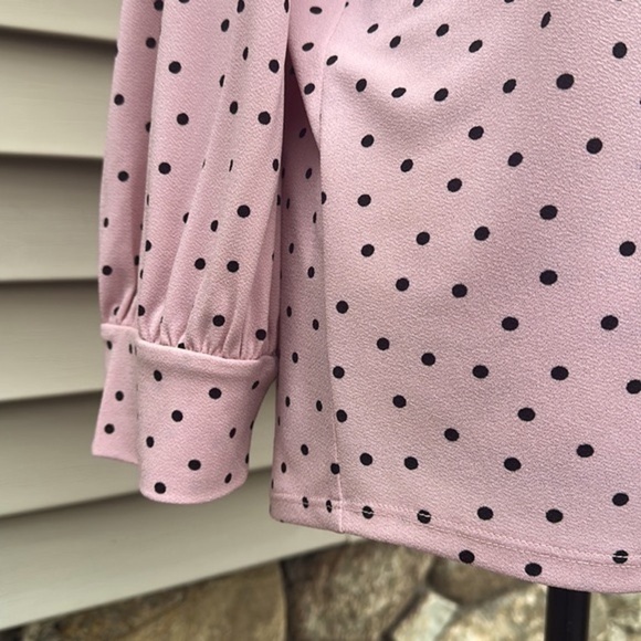 ADRIANNA PAPELL Blush Black Polka Dot V-Neck 3/4 Puff Sleeve Top - Picture 5 of 13